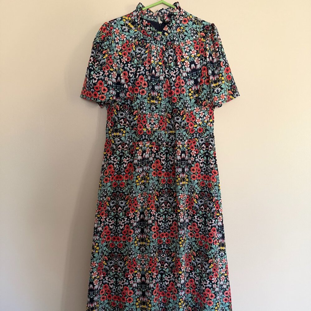 Julia Jordan Floral Tiered Midi Dress Size 16 Navy Spring Cottagecore
